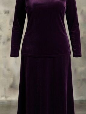 Vintage Deep Purple Velour Two-Piece Skirt Set..